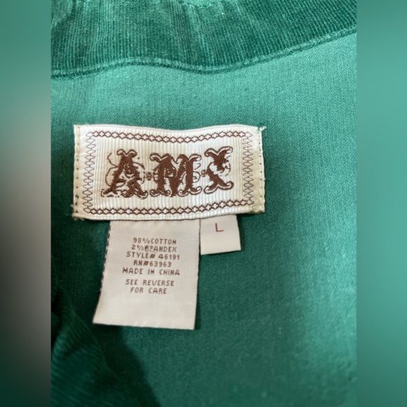AMX Green Corduroy Long Sleeve Snap-up Jacket Size Large - Picture 3 of 11